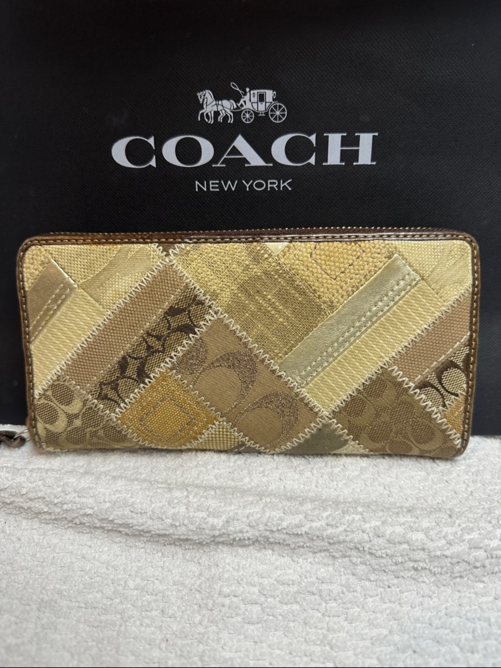 Coach Gold and Brown Patchwork Zip Wallet - Picture 2 of 11